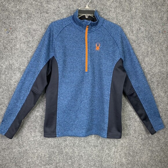 Spider Heavy Knit Athletic Top Men M 1/2 Zip Long Sleeve Stretch Sides - Picture 1 of 15
